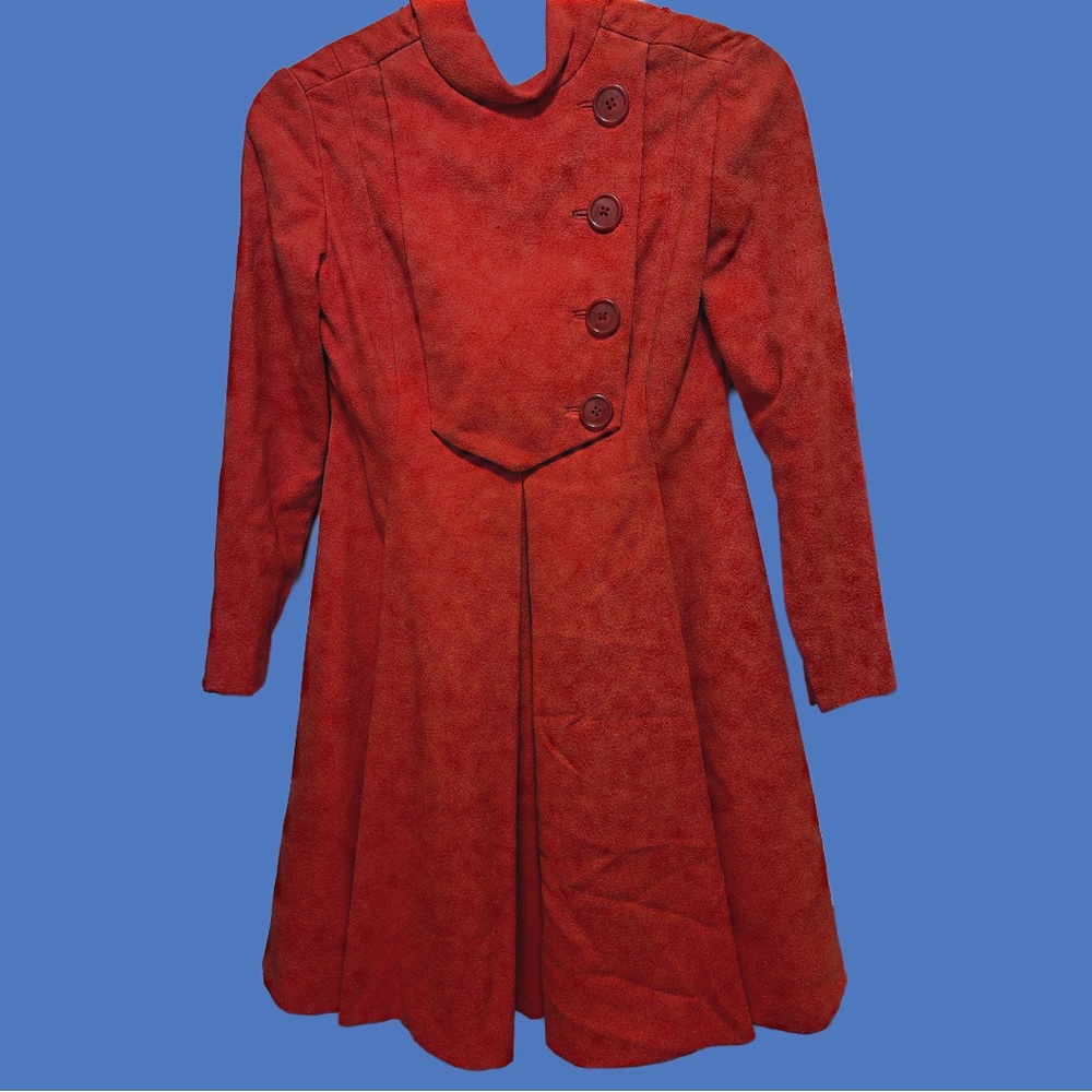 Bright neon red 60s coat dress
